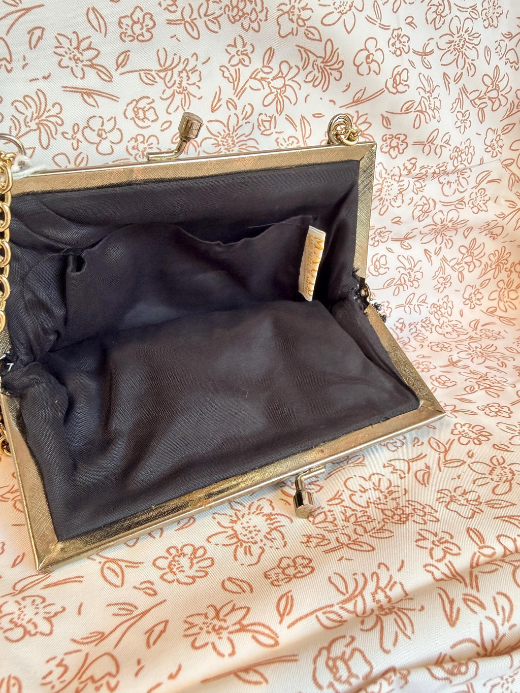 Vintage Magid Black Beaded Evening Clutch Purse | Formal Cocktail Bag | Gold Chain Handbag