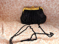 Vintage Vellucci Black Mesh Evening Bag Gold Tone Frame Purse Chain Strap Handbag