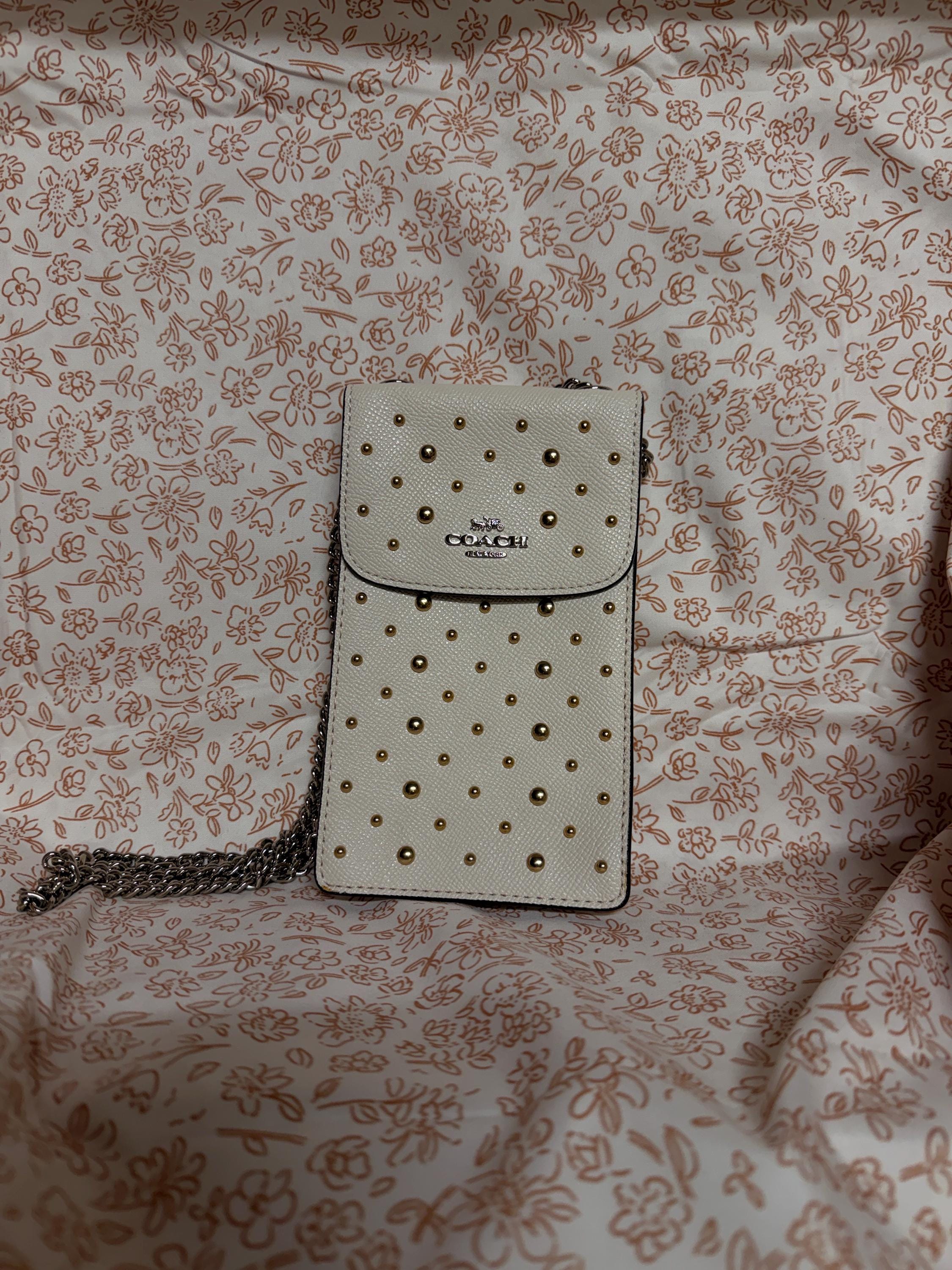 Coach White Studded Phone Crossbody Wallet