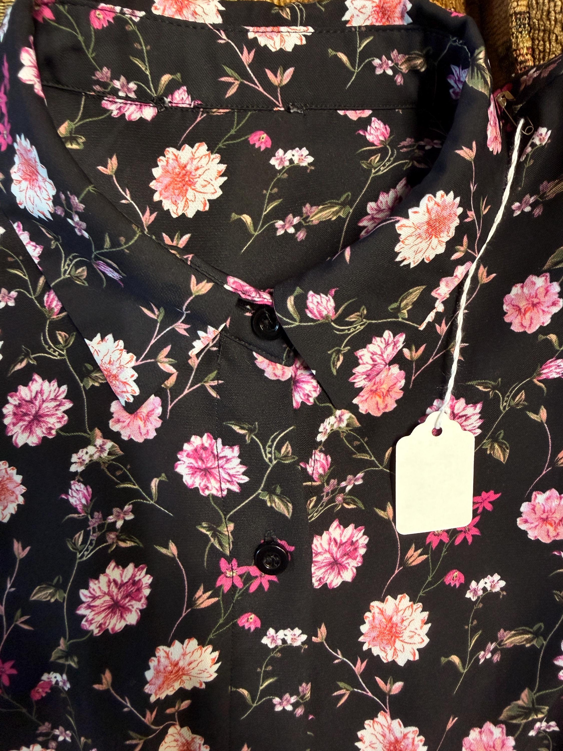 Black Floral Button Front Blouse