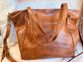 Antik Kraft Brown Leather Tote Bag Large Convertible Crossbody Shoulder Purse