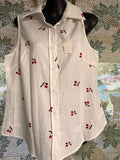 Cherry Print Sleeveless Button Front Blouse