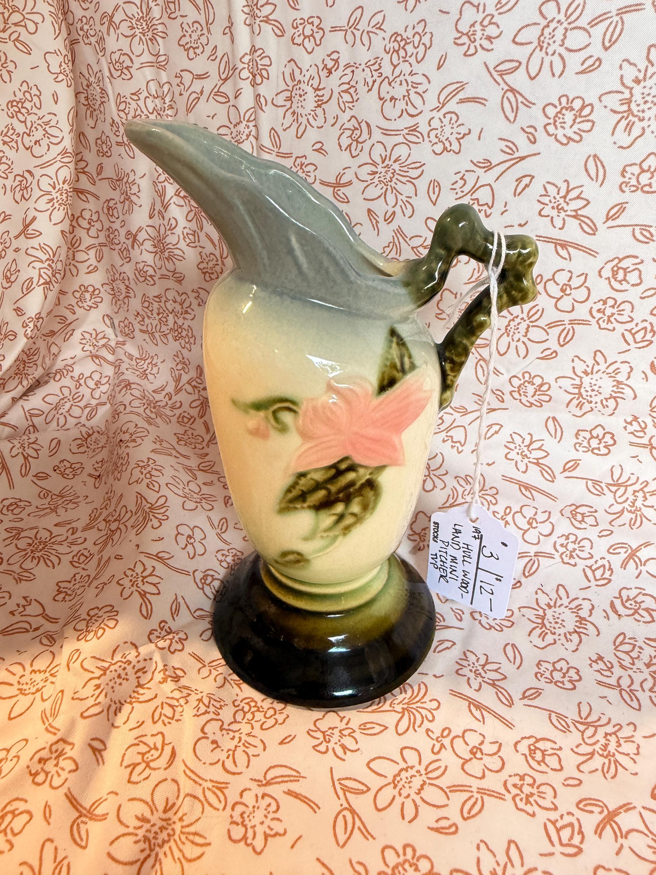 Vintage Hull Pottery Woodland Pitcher #63 Magnolia Pink Flower Ewer Art Pottery Vase