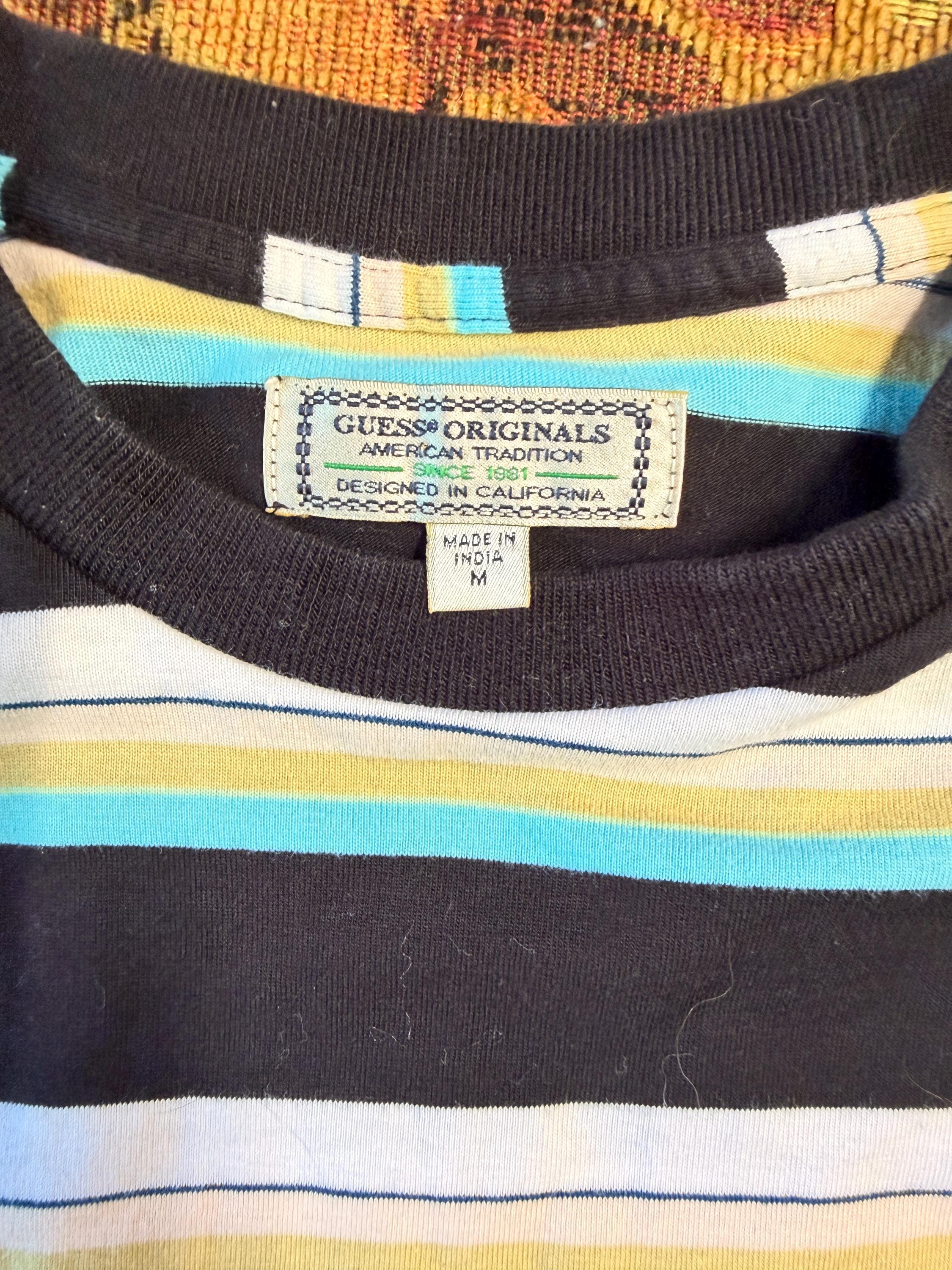 Guess Originals Striped Logo T-Shirt Size Medium