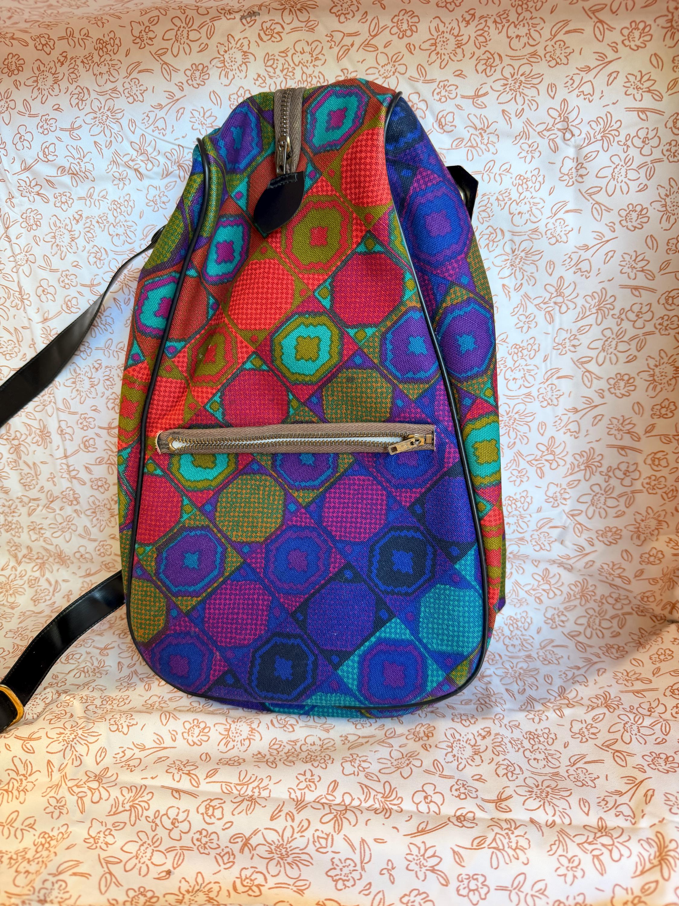 Vintage Geometric TennisRacket / Shoe Bag Colorful Tote Carry Bag
