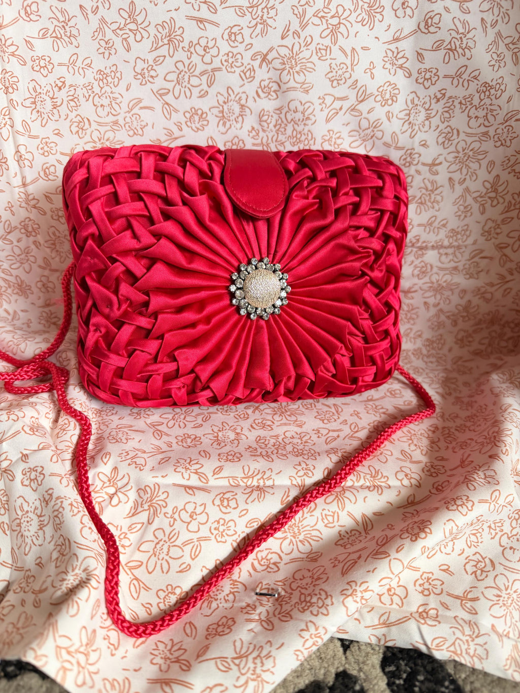 Vintage Shar Mark Las Vegas Nevada Red Satin Evening Bag Rhinestone Accent Clutch Purse