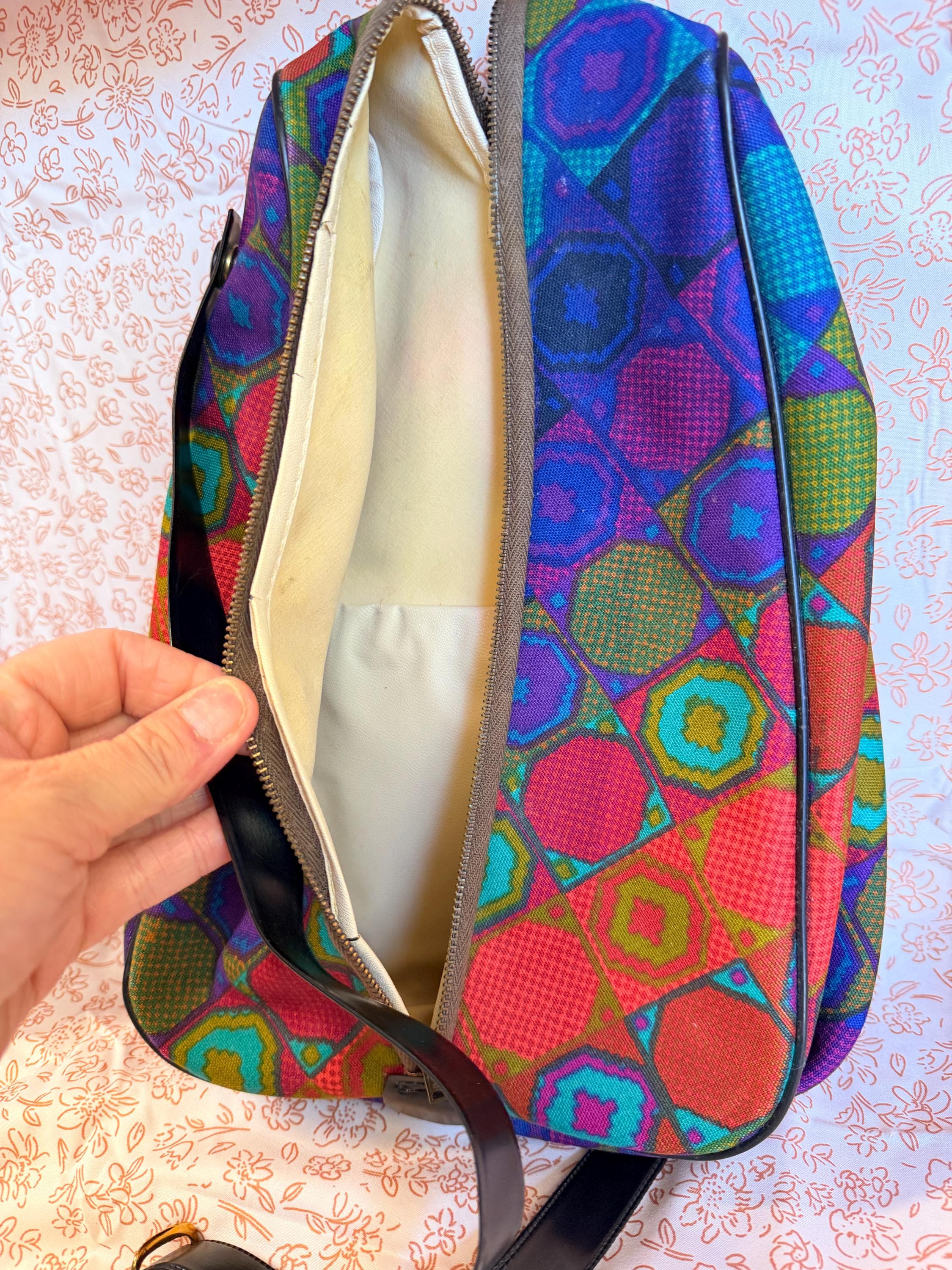 Vintage Geometric TennisRacket / Shoe Bag Colorful Tote Carry Bag