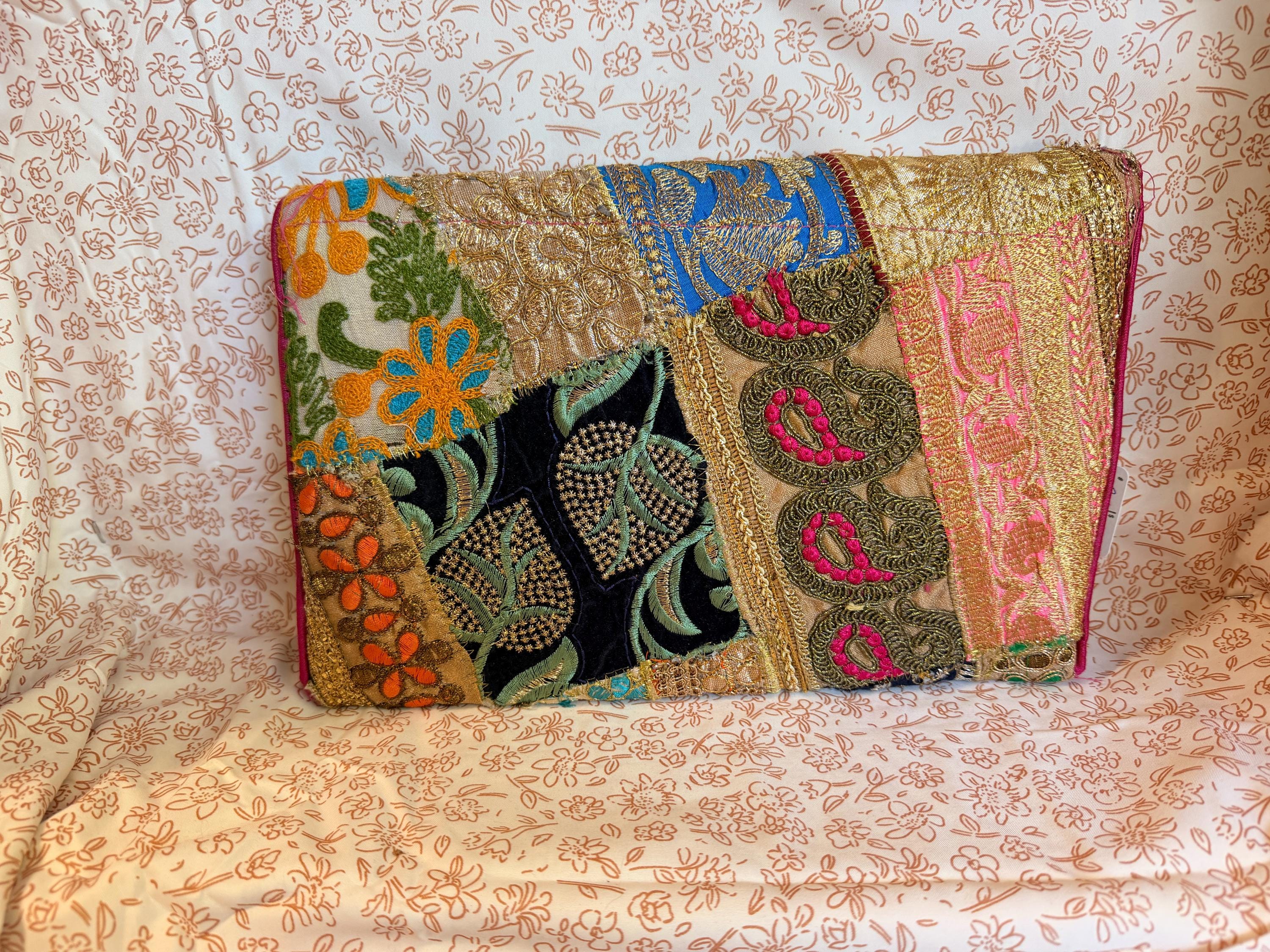 Boho Indian Patchwork Clutch Bag Gold Embroidered Festival Envelope Purse