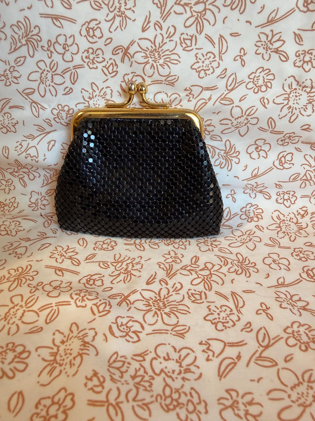 Vintage Whiting and Davis Black Mesh Coin Purse Change Wallet