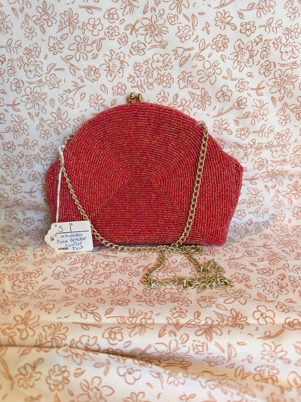 Vintage Walborg Pink Beaded Evening Clutch Purse