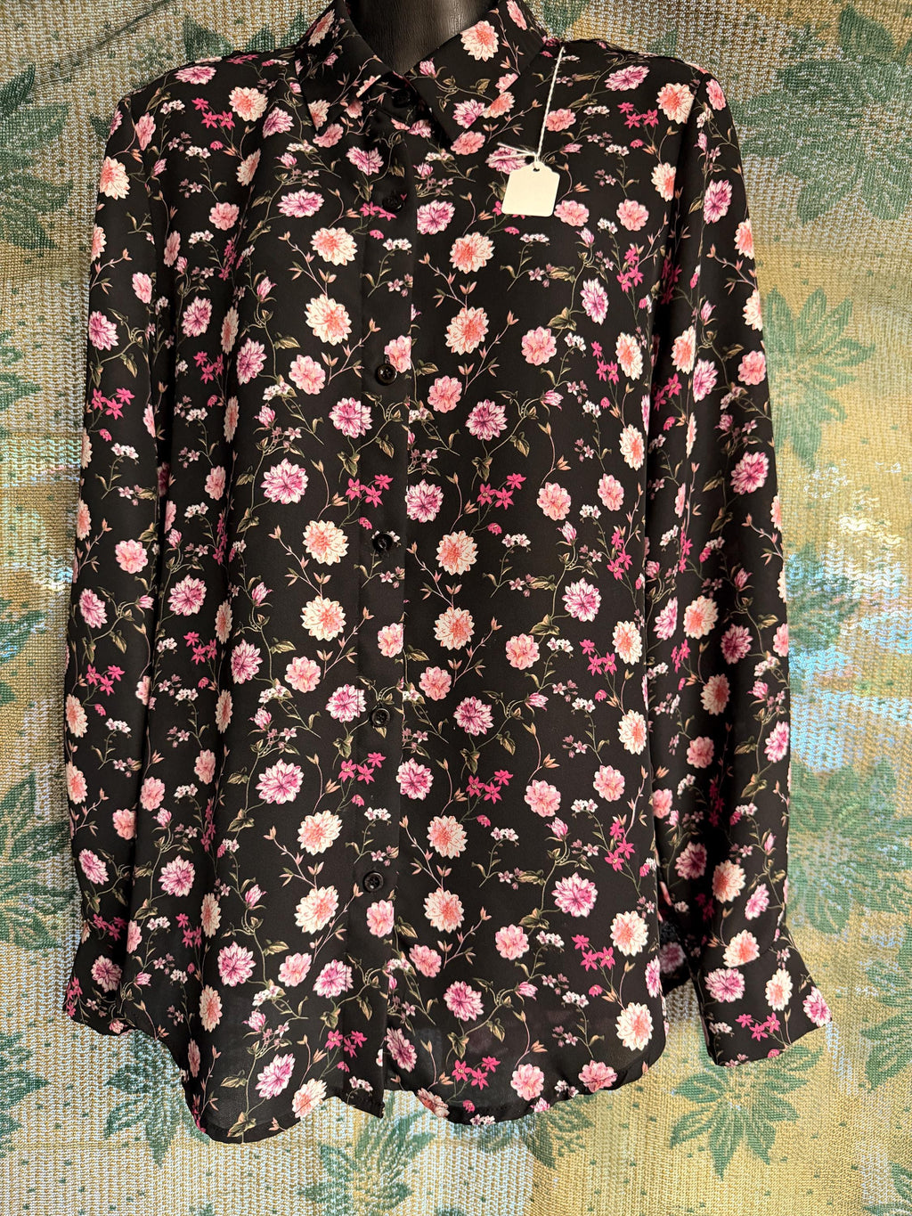 Black Floral Button Front Blouse