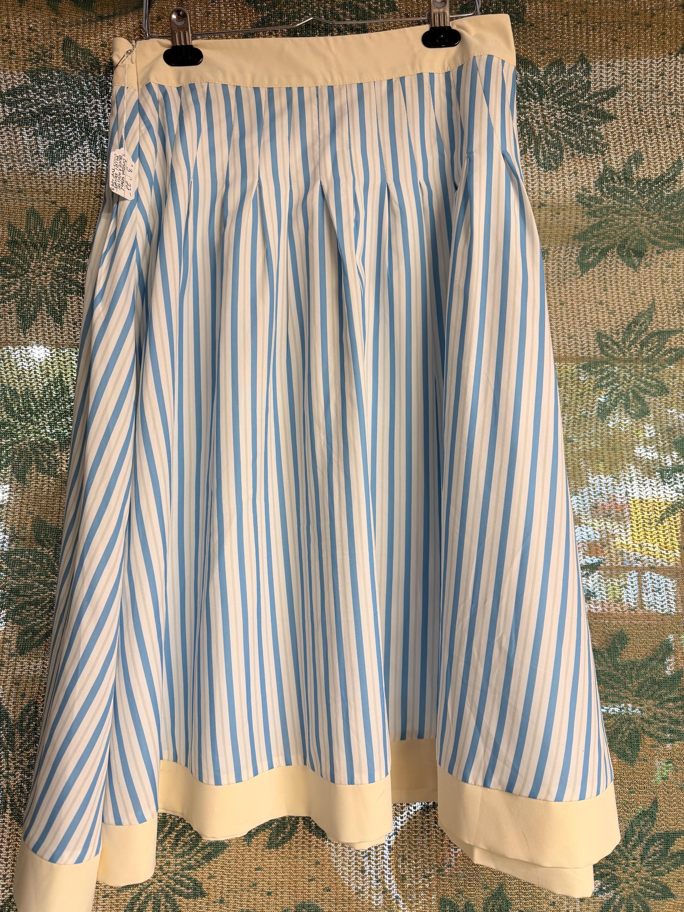 Handmade Vintage Blue White Stripe Full Skirt Retro Swing Skirt Cottagecore