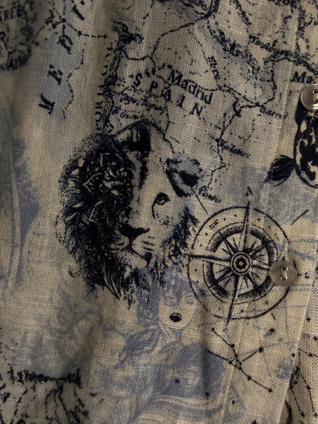 Celestial Map Print Linen Blend Button Front Blouse