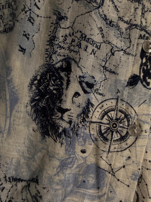 Celestial Map Print Linen Blend Button Front Blouse