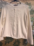 Croft & Barrow White Floral Embroidered Cardigan Sweater Women's Medium