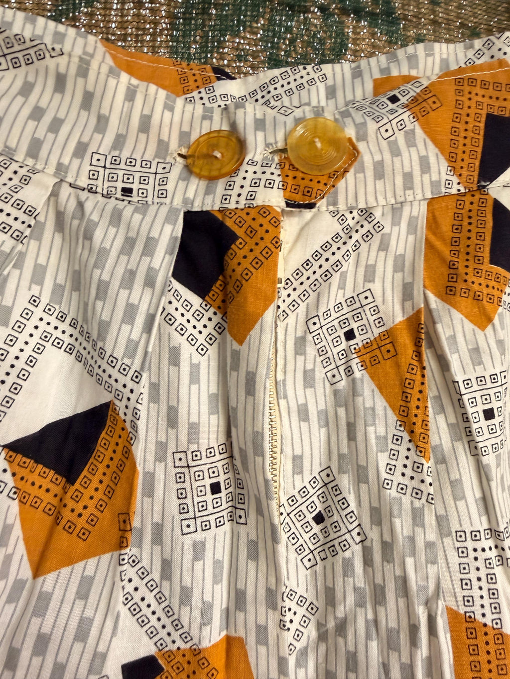 Handmade Vintage Geometric Print Midi Skirt Orange Gray Abstract Retro Skirt