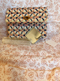 Vintage Raffia Wallet Clutch with Mirror and Comb Travel Accessory Set