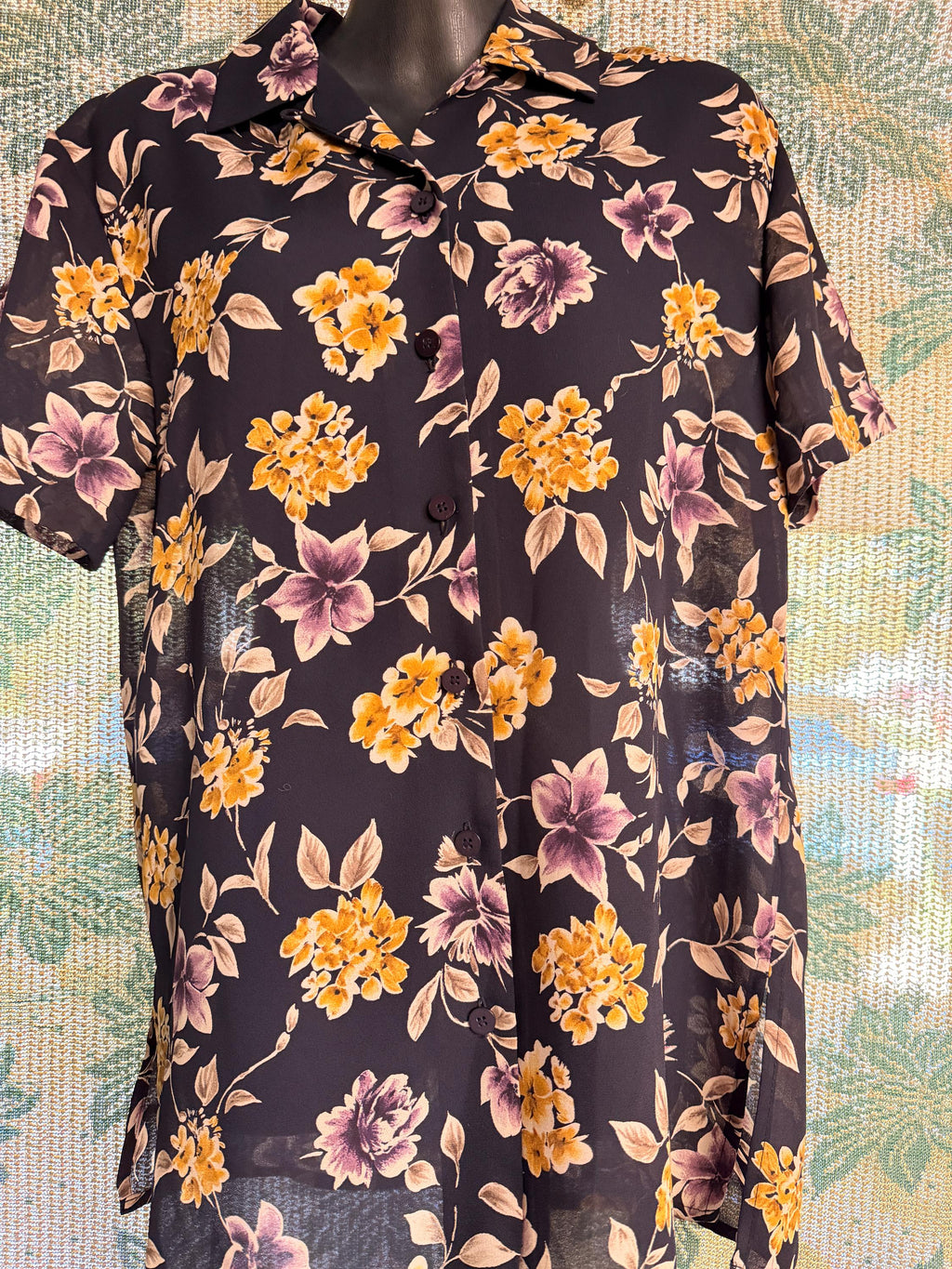 Chaus Sheer Floral Button Front Blouse