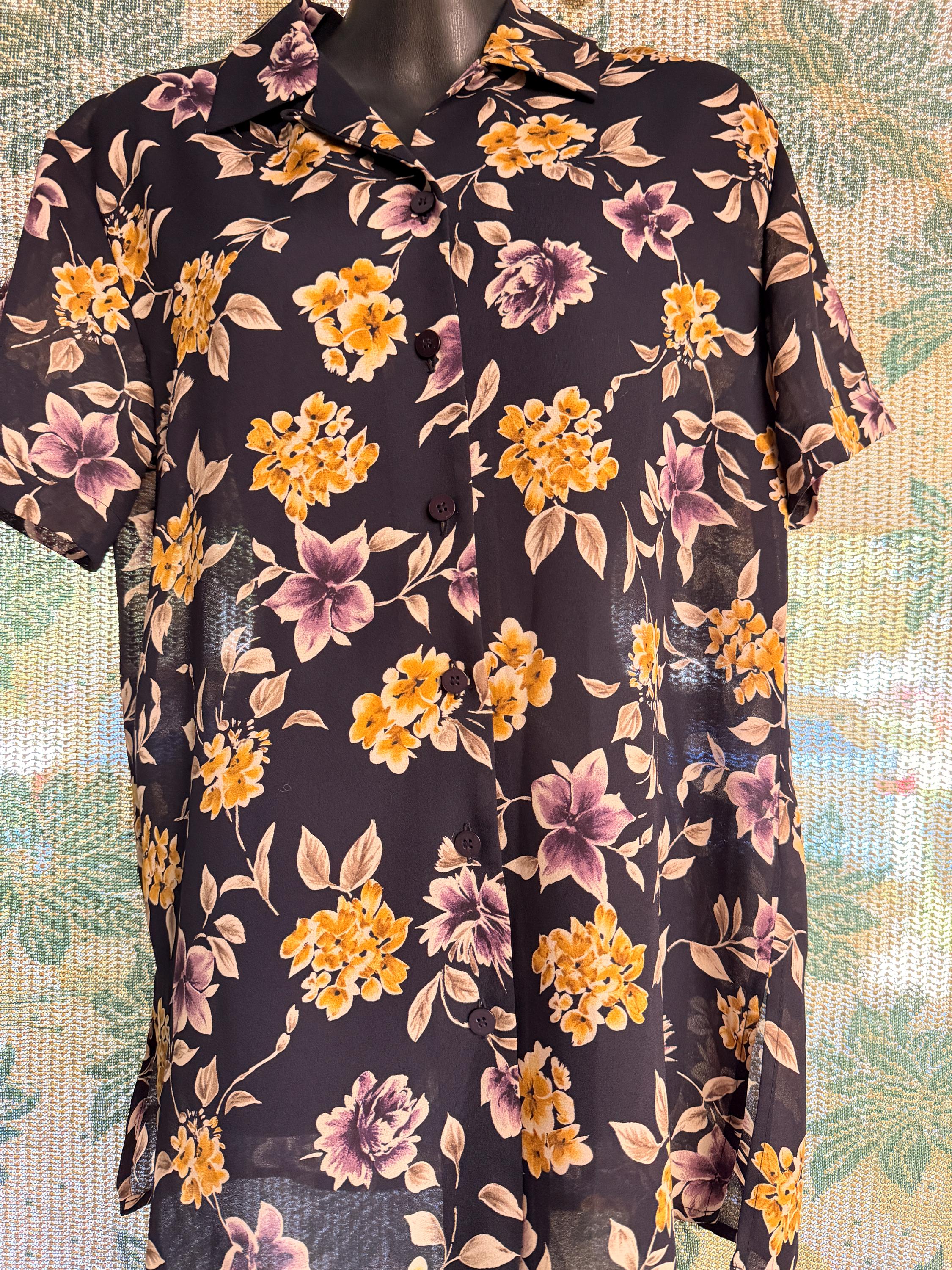 Chaus Sheer Floral Button Front Blouse