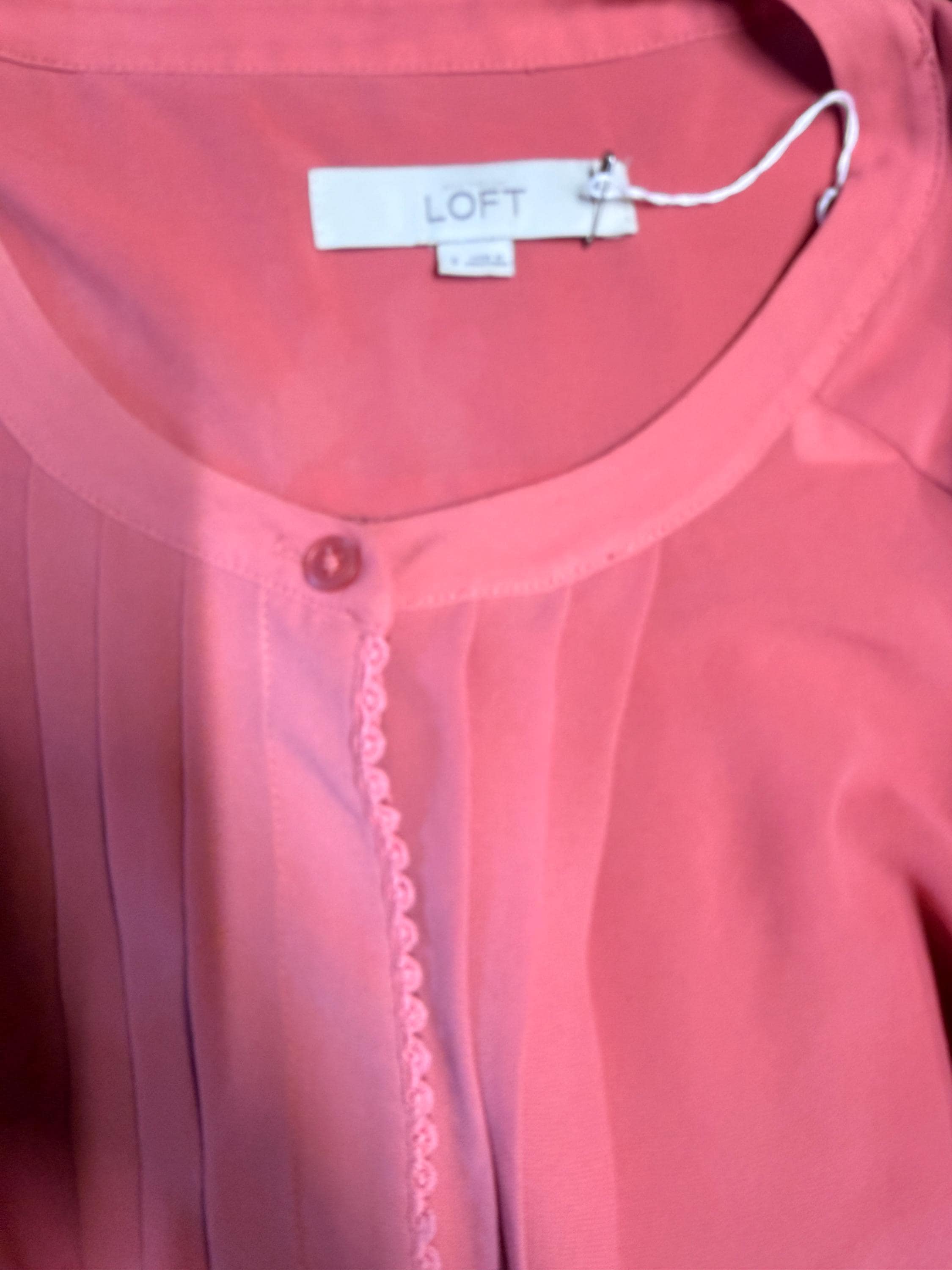 LOFT Coral Pleated Blouse | Feminine Long Sleeve Top, Relaxed Fit