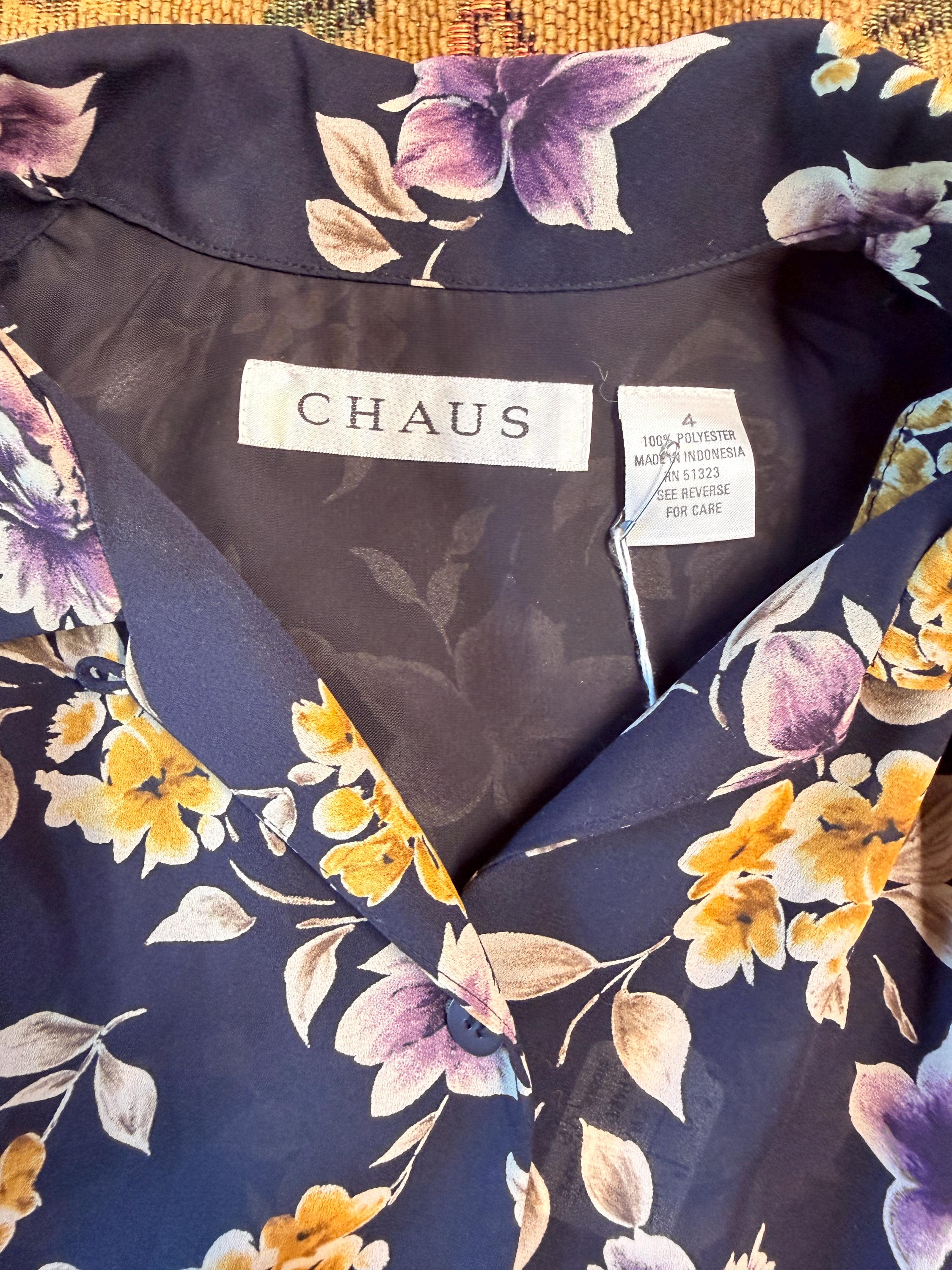 Chaus Sheer Floral Button Front Blouse