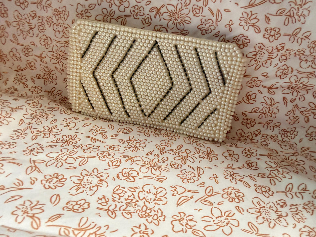 Vintage Bags by Cater Beaded Clutch Purse Made in Japan White Beaded Evening Bag