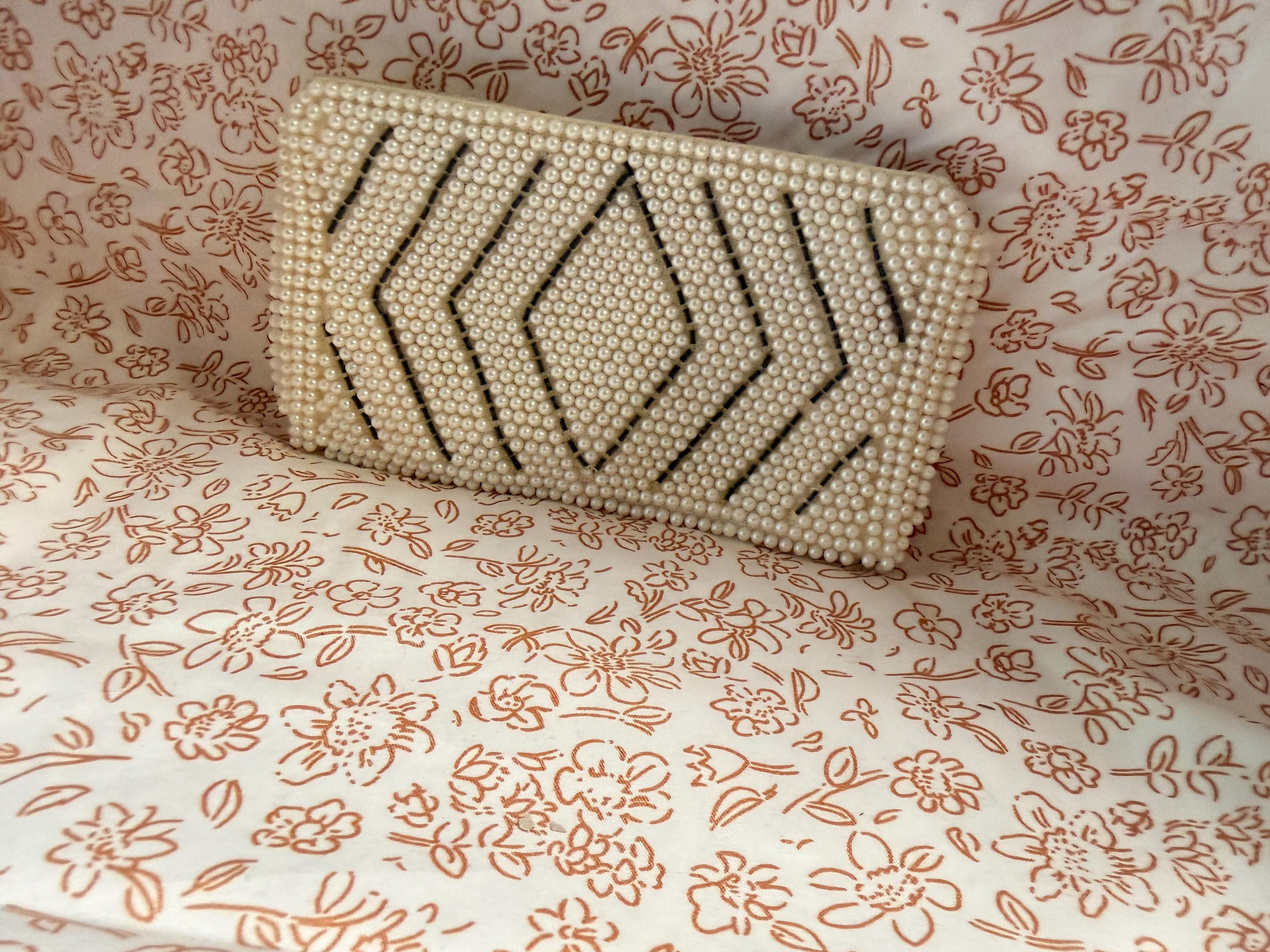 Vintage Bags by Cater Beaded Clutch Purse Made in Japan White Beaded Evening Bag