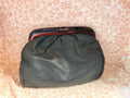 Vintage Italian Leather Clutch Purse Lucite Frame Black Genuine Leather Made in Italy