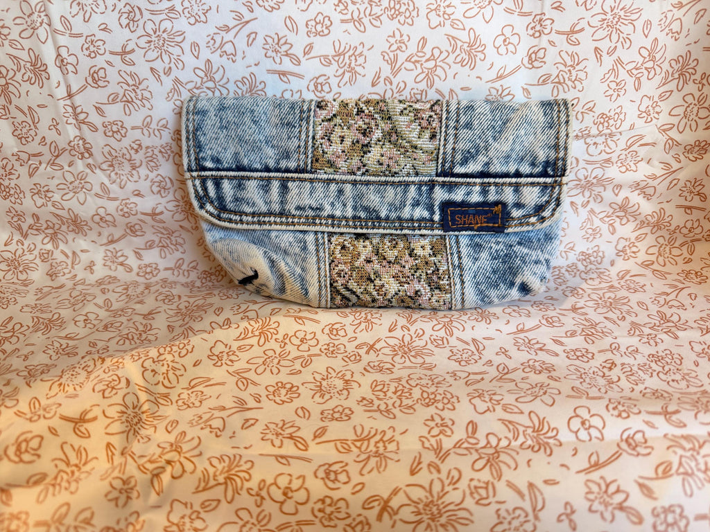 Vintage Shane Denim Wallet Clutch Acid Wash Floral Tapestry Organizer