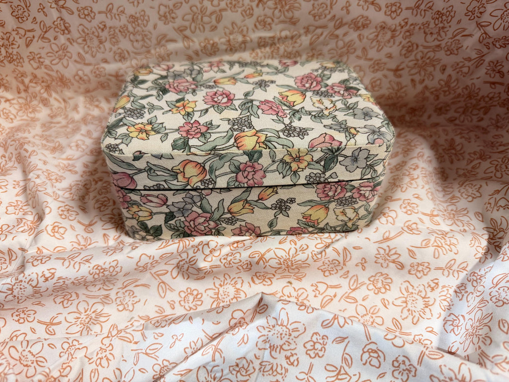 Floral Fabric Jewelry Box Vanity Organizer Trinket Box With Mirror