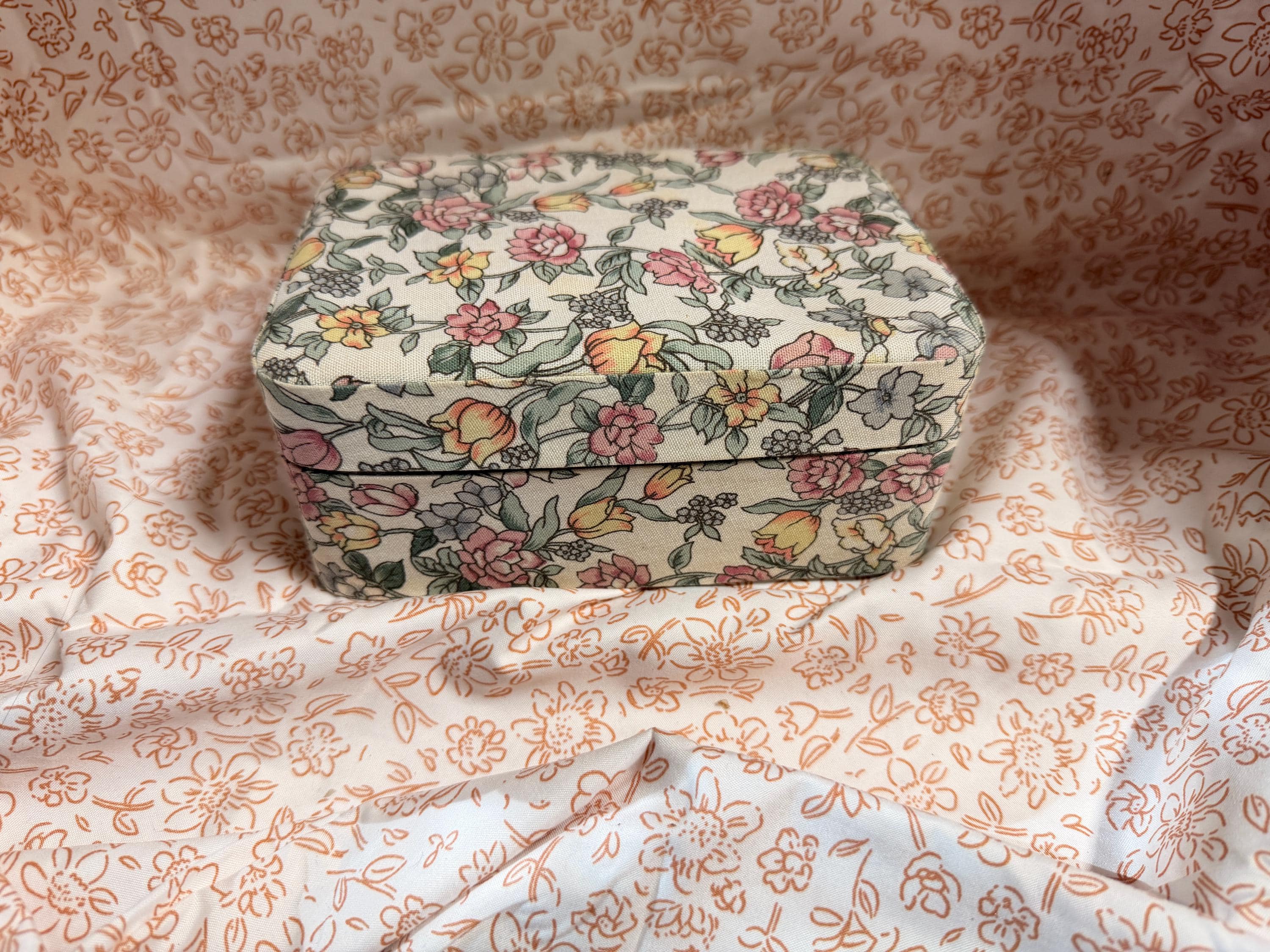 Floral Fabric Jewelry Box Vanity Organizer Trinket Box With Mirror