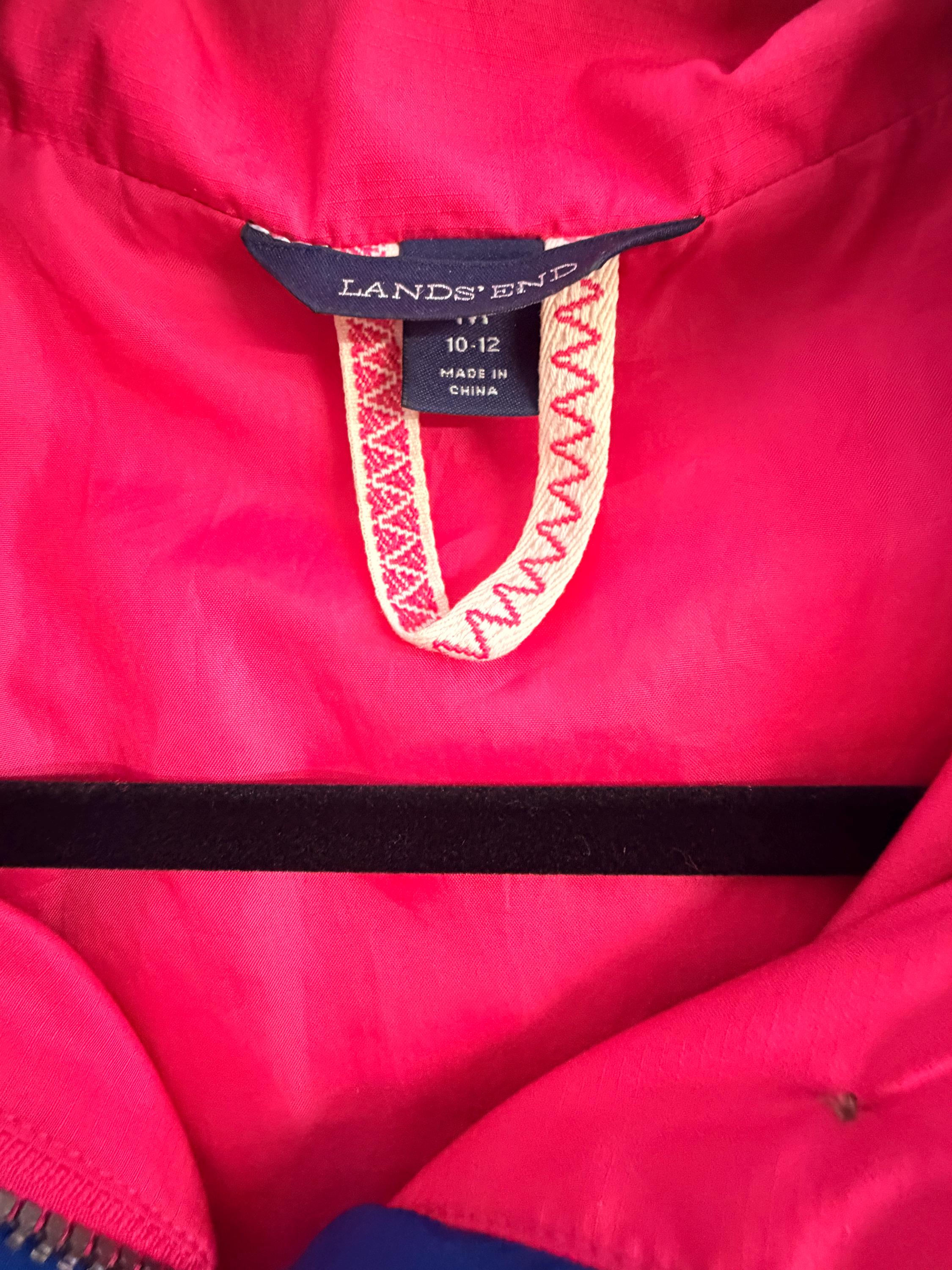 Lands' End Pink Hooded Jacket Women's Medium Lightweight Utility Rain Jacket Size 10 12