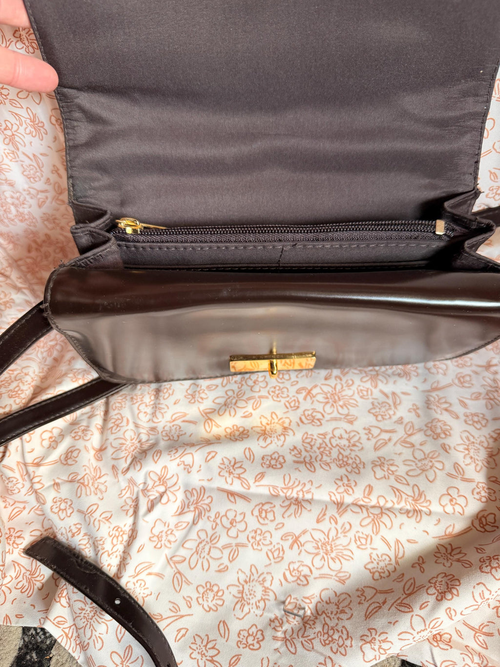 Vintage Via Piaggi Brown Patent Leather Look Clutch Shoulder Bag NWT
