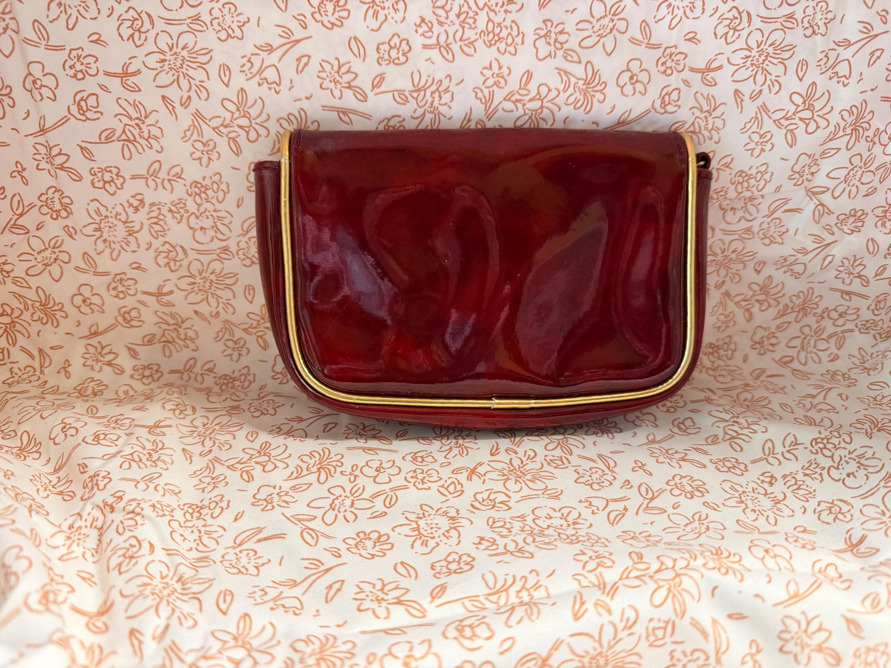 Vintage Elizabeth Arden Burgundy Patent Cosmetic Bag Travel Makeup Case