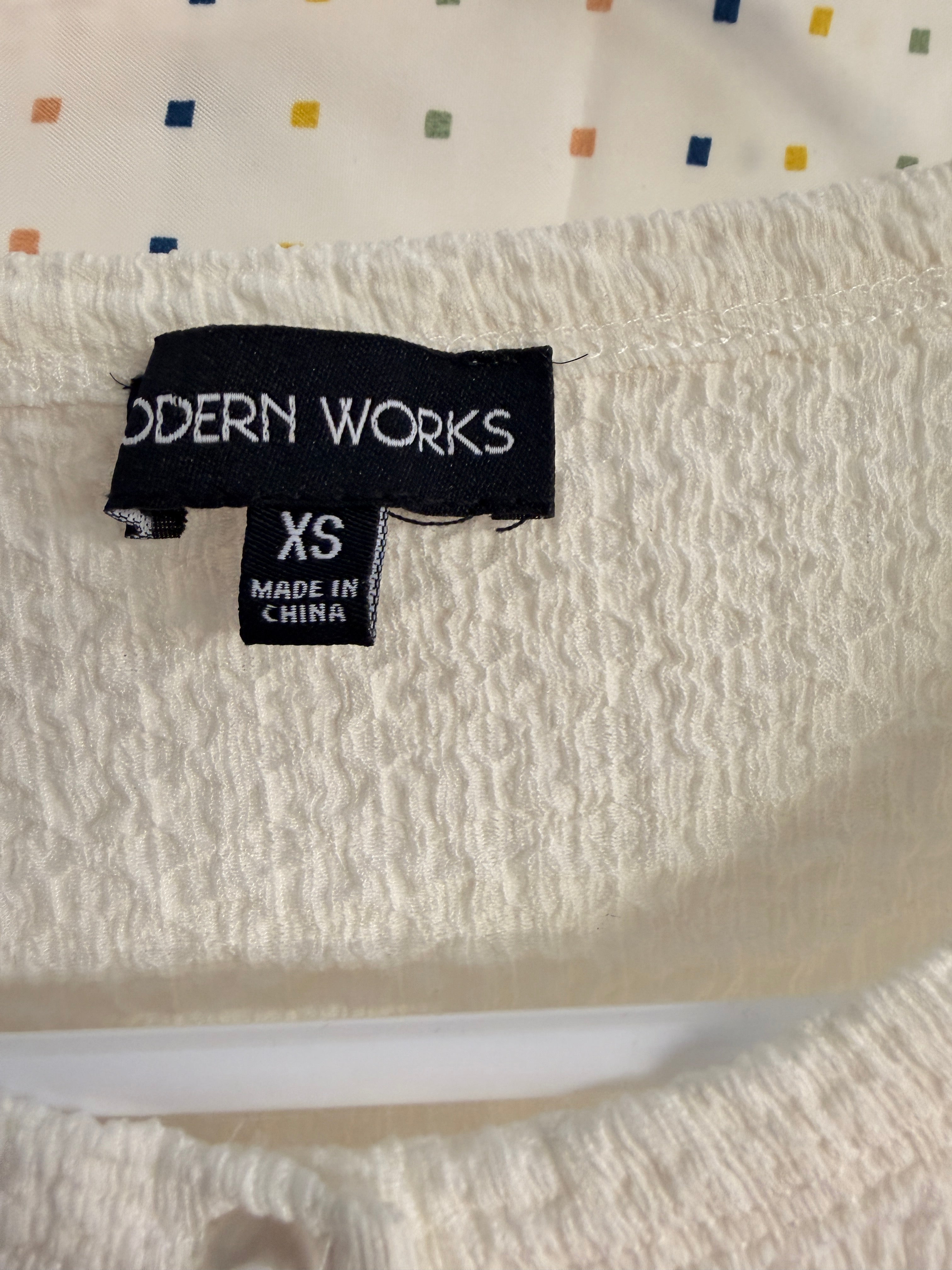Modern Works White Textured Button Front Top (XS)