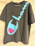 Vintage 90s Champion Script Logo Graphic T Shirt XL Black Blue Pink Single Brand Streetwear Tee