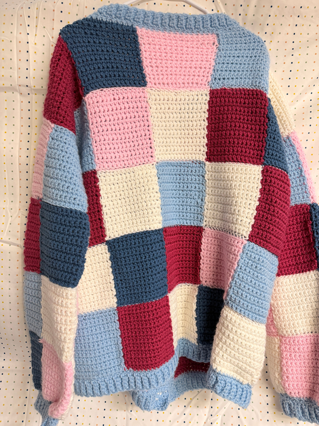 Handmade Crochet Patchwork Cardigan Color Block Granny Square Style Sweater