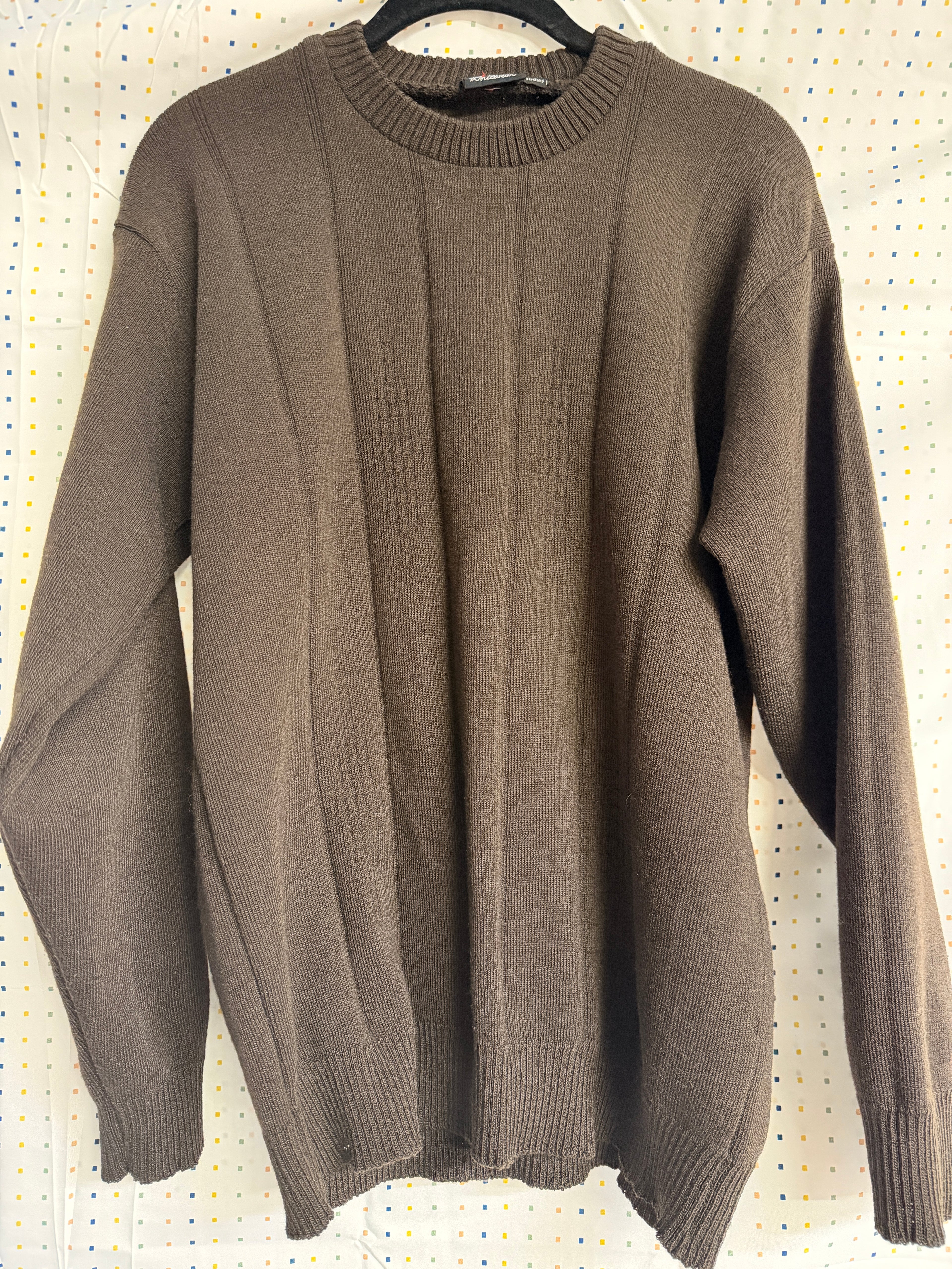 Vintage Raymond Knitwear Brown Cotton Sweater Mens XL Minimalist Crewneck Pullover 1990s Classic Knit