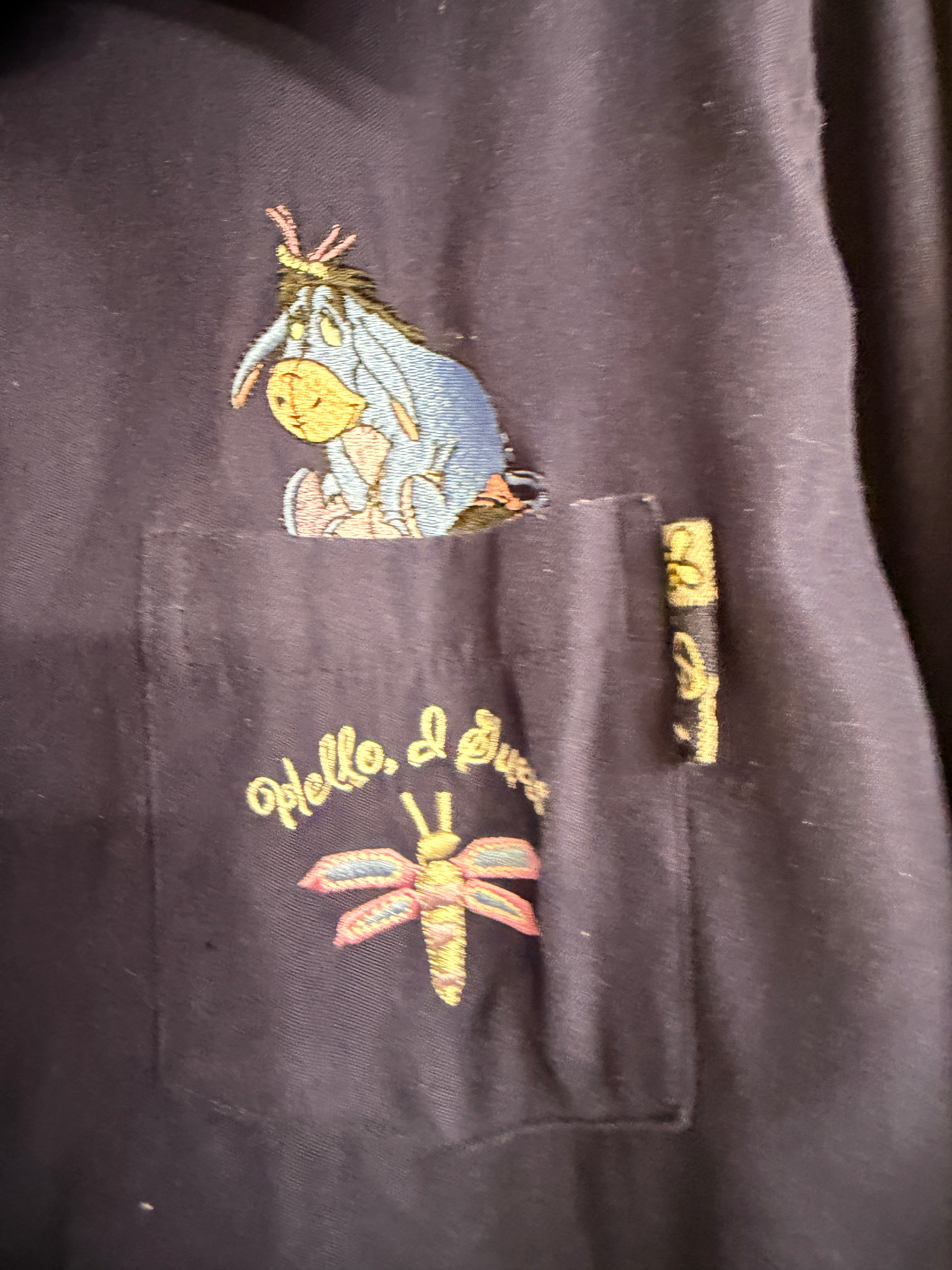 Vintage Disney Eeyore Embroidered Button Front Shirt XL Winnie the Pooh Hello Friend