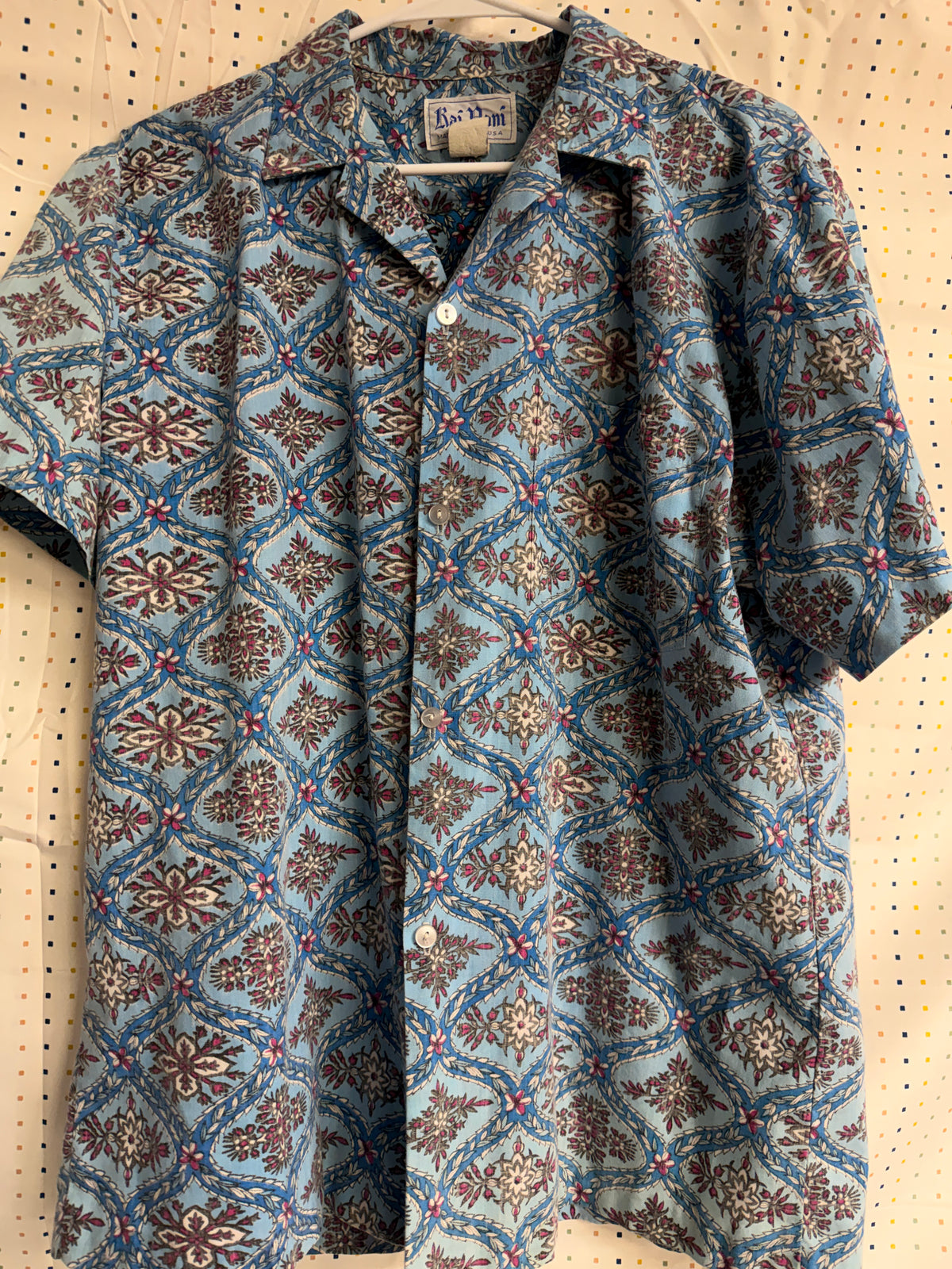 Vintage Kai Nani Hawaiian Shirt Made in Hawaii USA Blue Floral Tropical Button Front Aloha Shirt Retro Resort Wear
