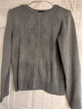Tenney Rose Gray Diamond Knit Cardigan Sweater Women’s Medium Petite