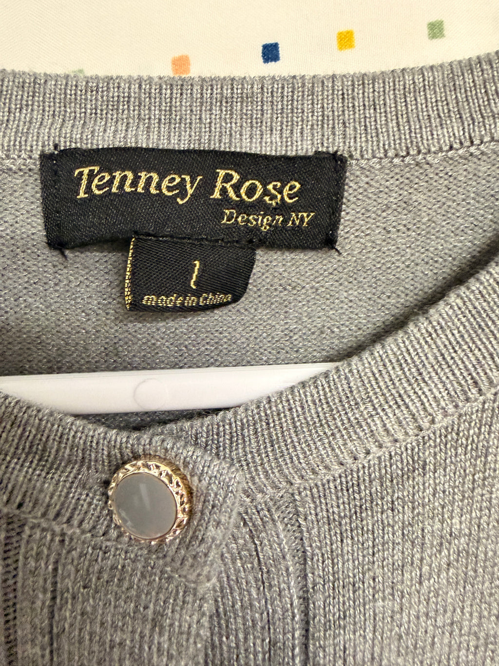 Tenney Rose Gray Diamond Knit Cardigan Sweater Women’s Medium Petite