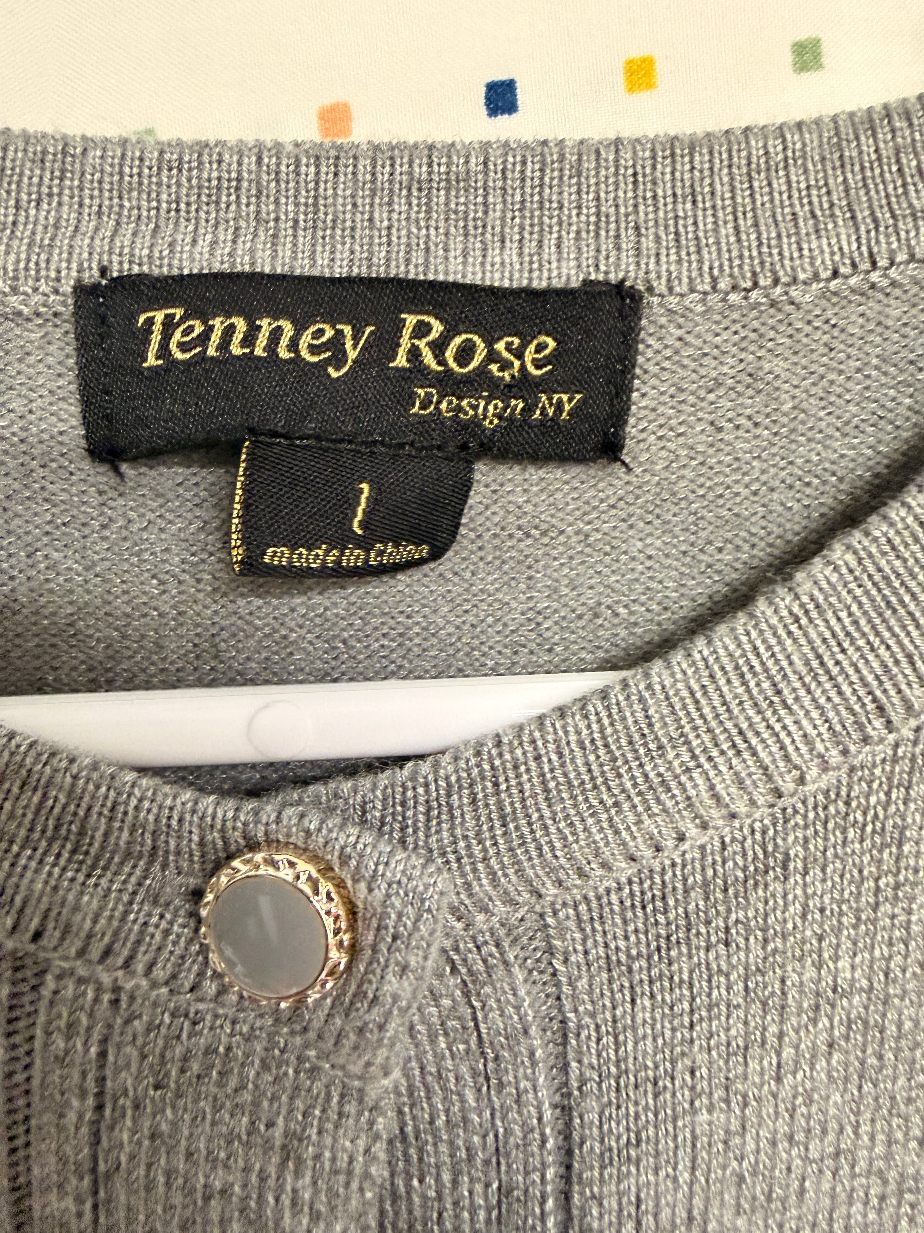 Tenney Rose Gray Diamond Knit Cardigan Sweater Women’s Medium Petite