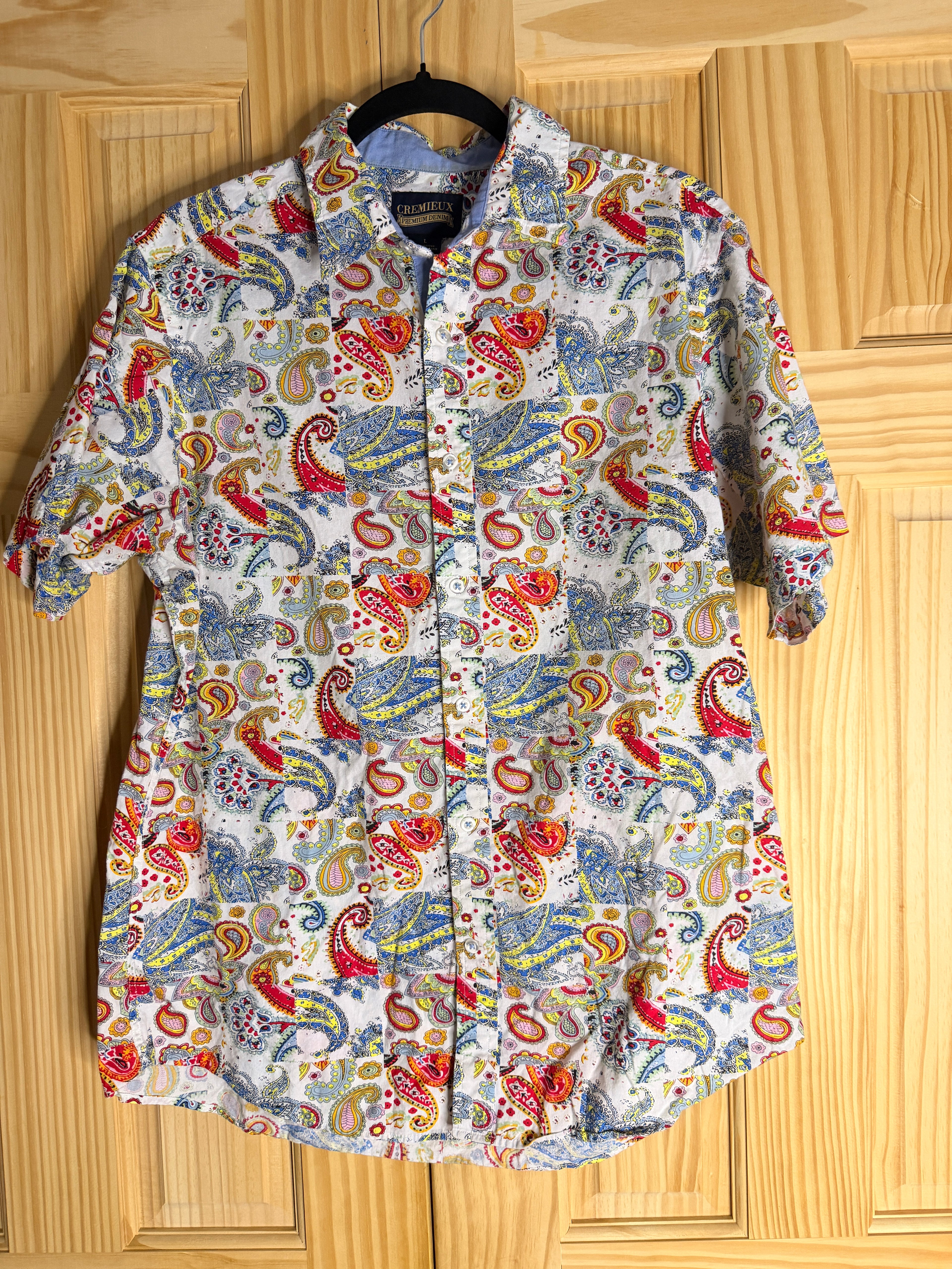 Cremieux Paisley Button Up Shirt Mens Large Colorful Cotton Short Sleeve Coastal Prep