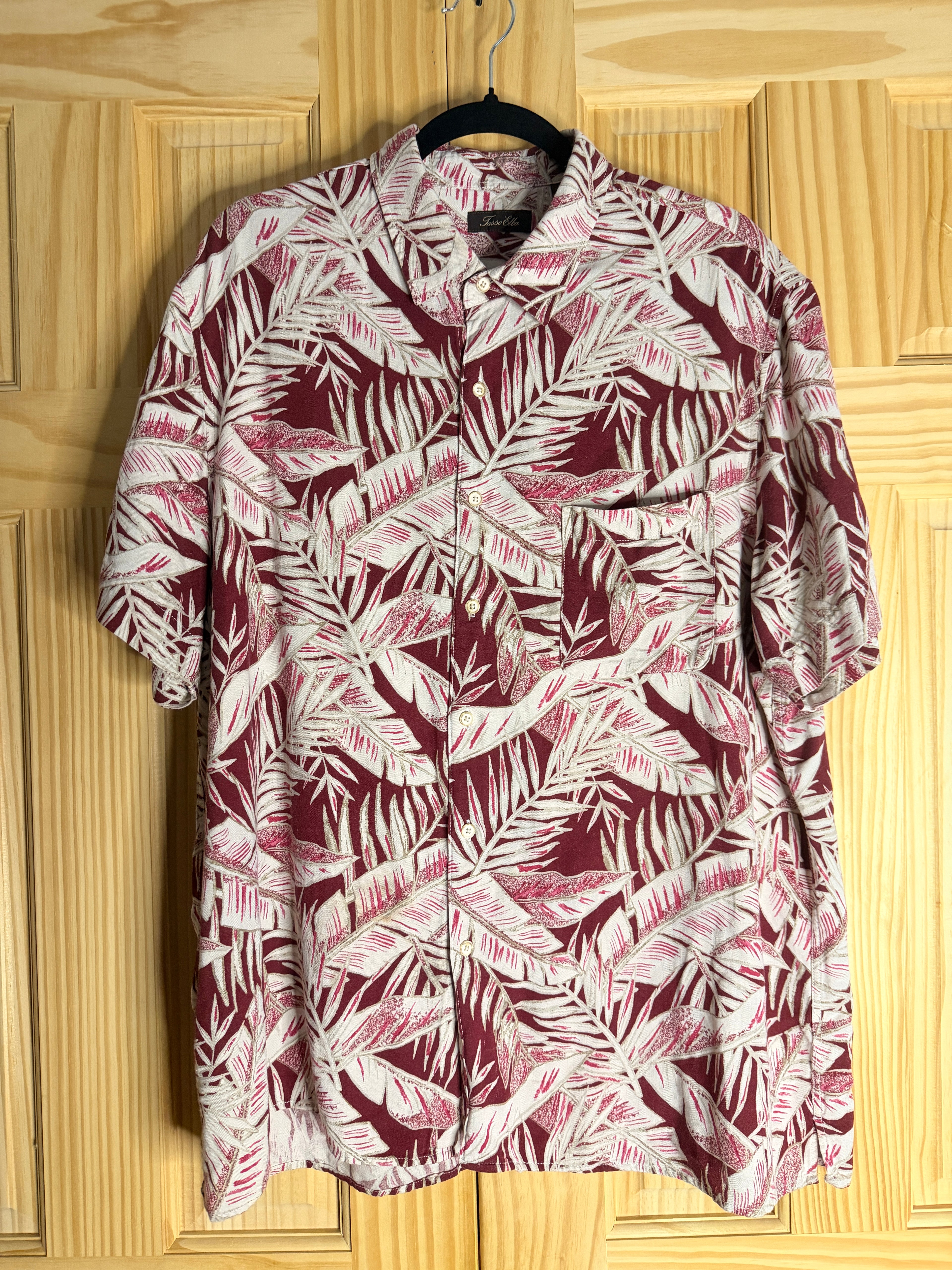 Tasso Elba Tropical Leaf Print Shirt Silk Rayon Camp Shirt Mens XXL Hawaiian