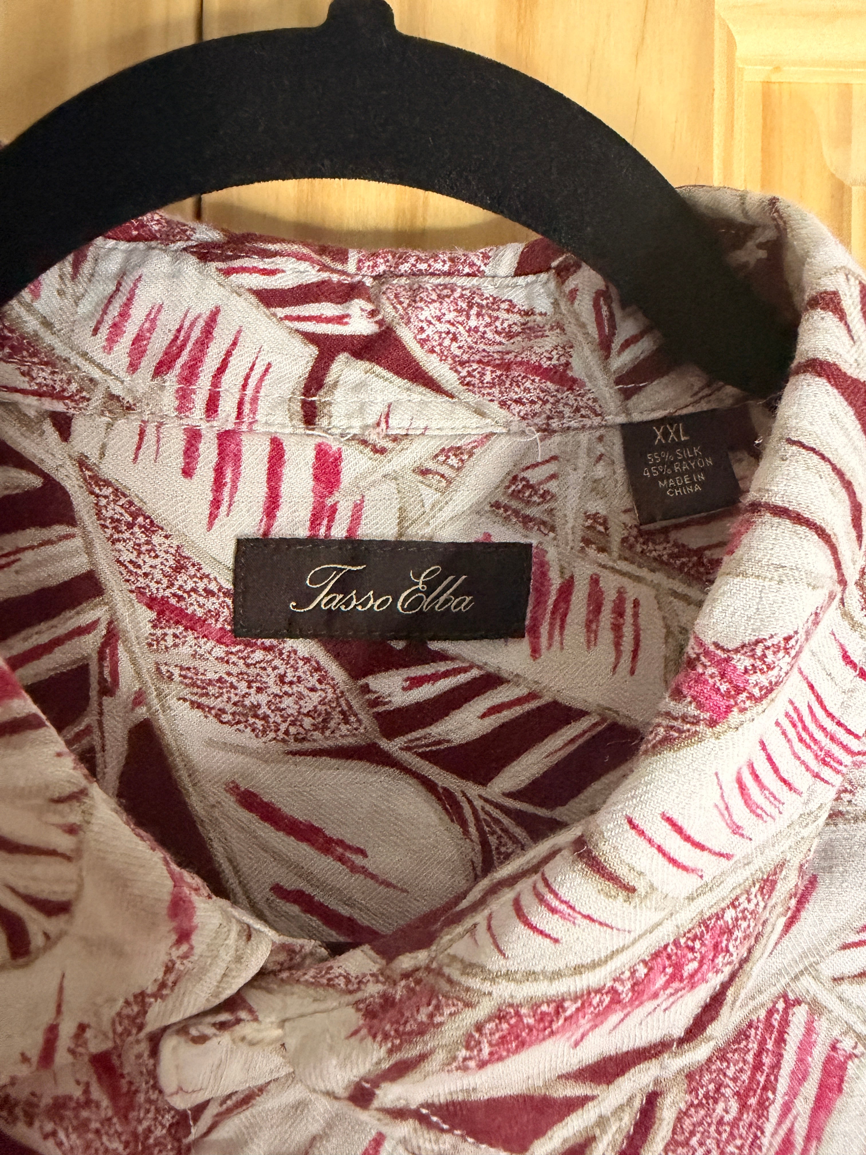 Tasso Elba Tropical Leaf Print Shirt Silk Rayon Camp Shirt Mens XXL Hawaiian