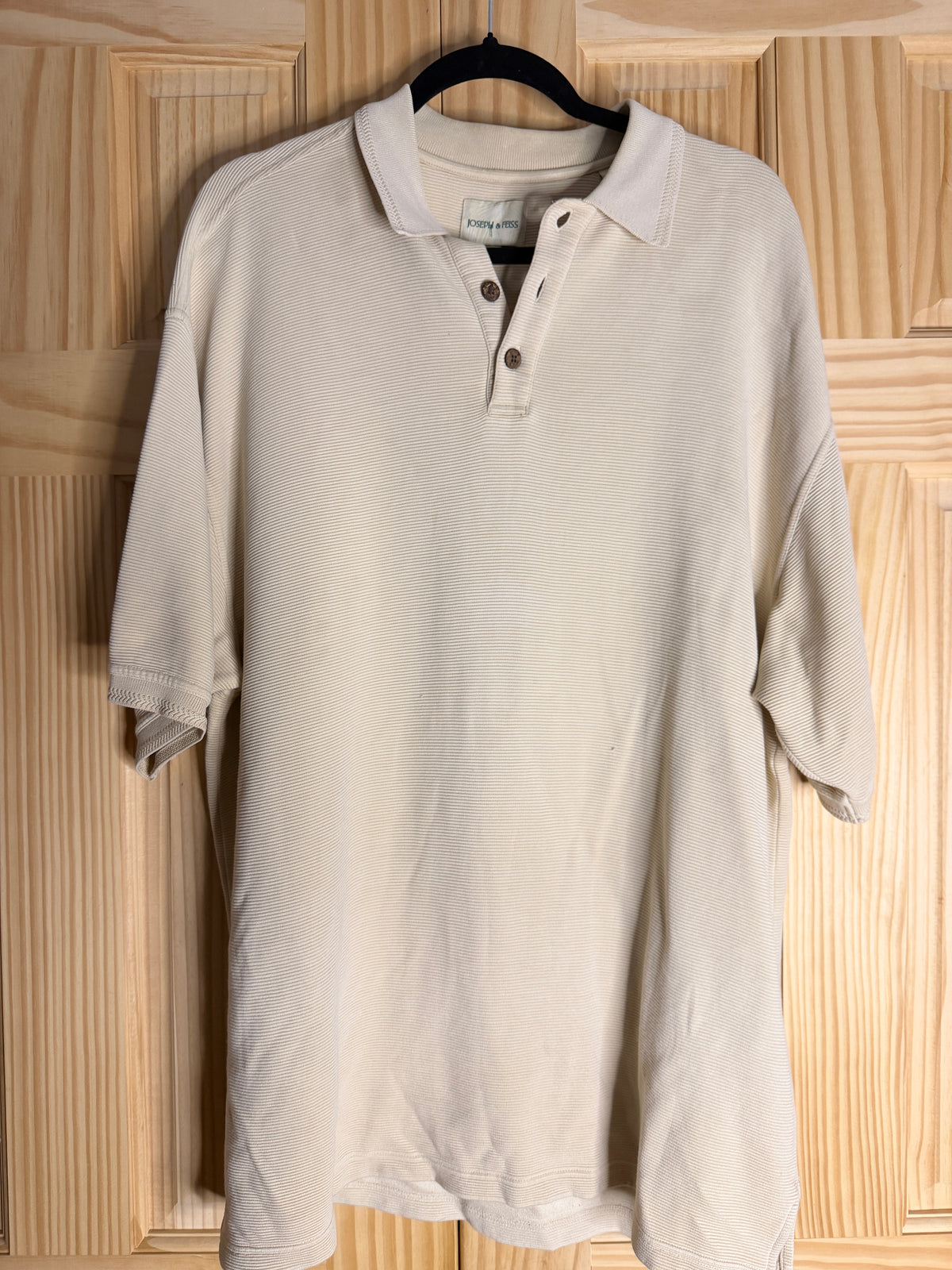 Vintage Joseph & Feiss Textured Polo Shirt Beige Short Sleeve Mens XL Minimalist