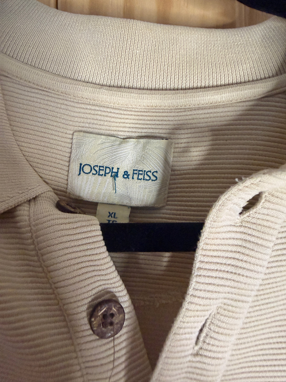 Vintage Joseph & Feiss Textured Polo Shirt Beige Short Sleeve Mens XL Minimalist