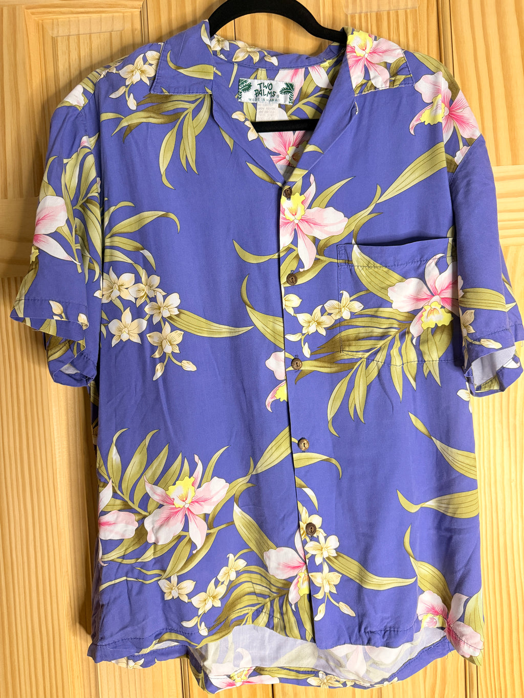 Two Palms Hawaii Floral Hawaiian Shirt Purple Orchid Rayon Aloha Camp Shirt Mens