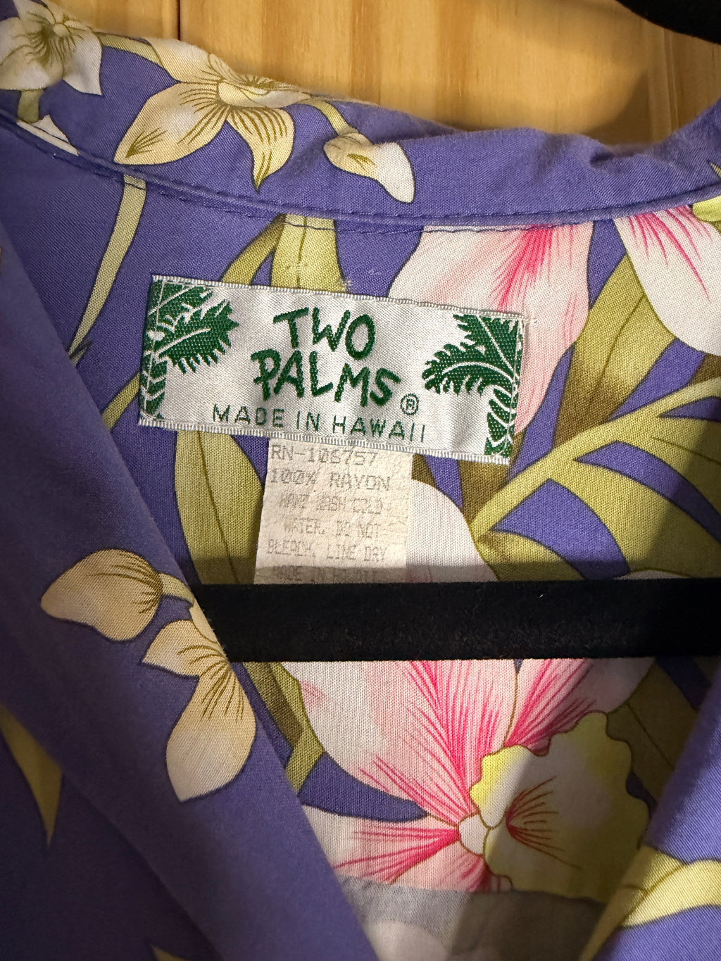 Two Palms Hawaii Floral Hawaiian Shirt Purple Orchid Rayon Aloha Camp Shirt Mens